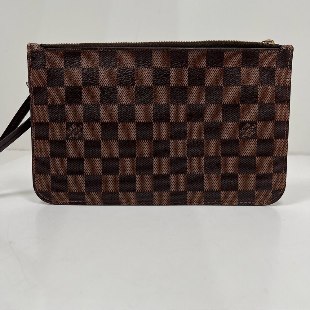 Louis Vuitton Damier Ebene Neverfull Pouch, Women's Brown Wristlet Clutch Wallet